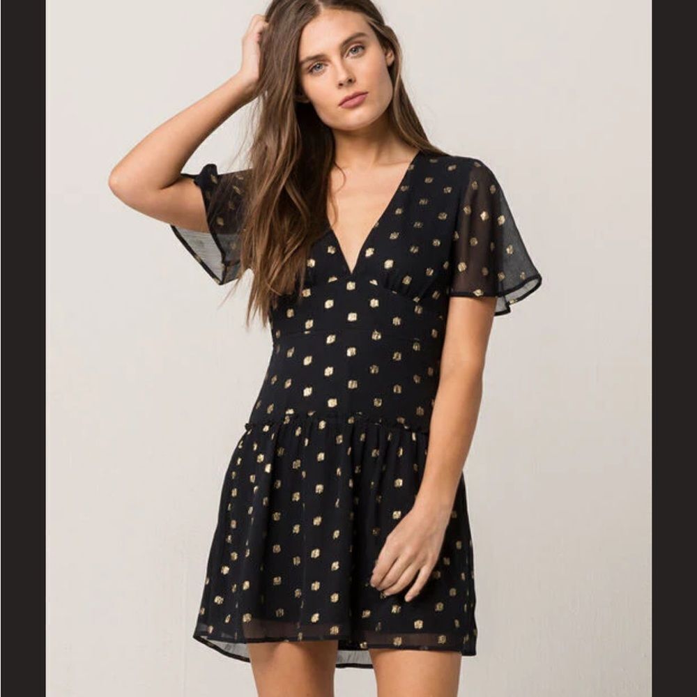 Amuse Society Elegant Black and Gold Mini Polka Dot Women's Dress Size Medium